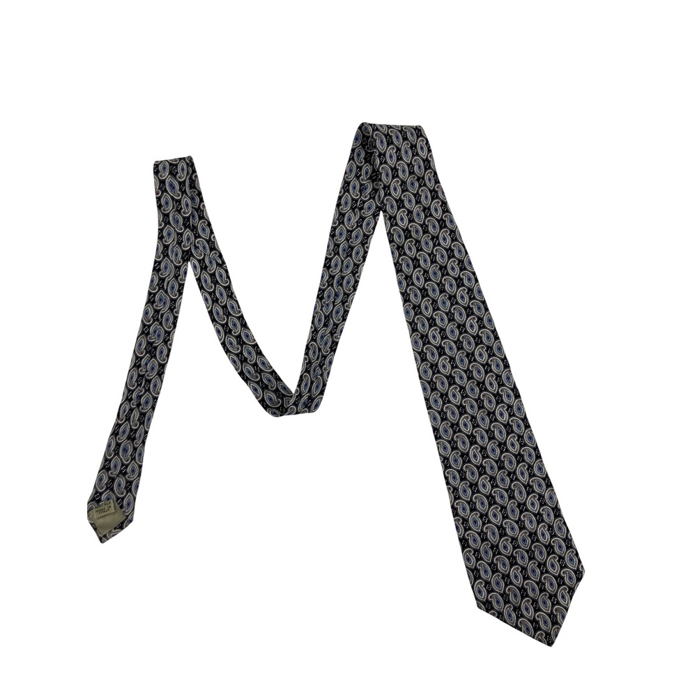 Christopher Hayes Tie Mens OS Black Blue Grey Silk Paisley Italy Geometric 57"X4